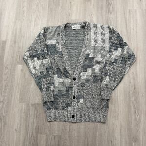 Vintage Michael Gerald Cardigan Sweater Men's Medium 90s Geometric Knit Grandpa